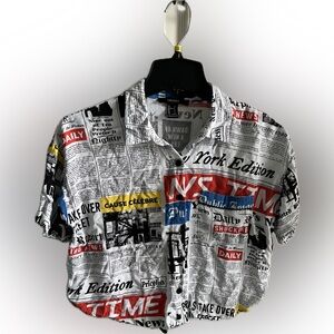 NEWSPAPER PRINT and SOLID PINK crop top!  Very cool shirts. Both tops. Sz. SMALL